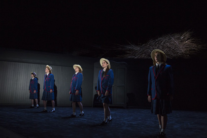 Production still for "Picnic at Hanging Rock". L-R: Arielle Gray, Nikki Shiels, Amber McMahon, Elizabeth Nabben, Harriet Gordon-Anderson. Photographer: Pia Johnson