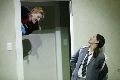 Production still for "The Metamorphosis". L-R: Julie Forsyth, Ming-Zhu Hii. Photographer: Jeff Busby